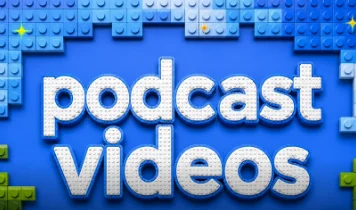 Cover: "podcast videos" in white blocky type on a blue brick wall