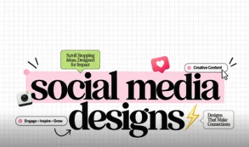 Cover: "social media designs" in bold serif type with sticker notes