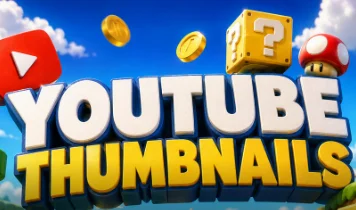 Cover: "YouTube Thumbnails" in 3D gold letters with game coins